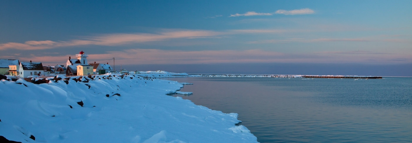 View of North Rustico Harbour at sunset in winter