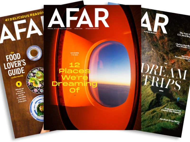 Image of three covers of AFAR magazine