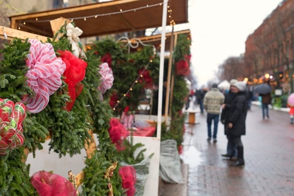 Outdoor holiday market on Victoria Row in downtown Charlottetown