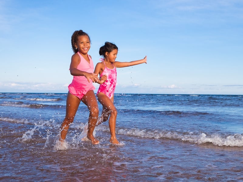 Ocean, Waves, Children running