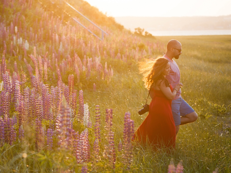 Couple, lupins, warm lighting