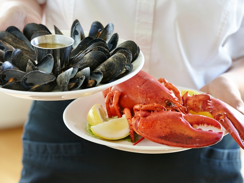cooked muscles and lobster