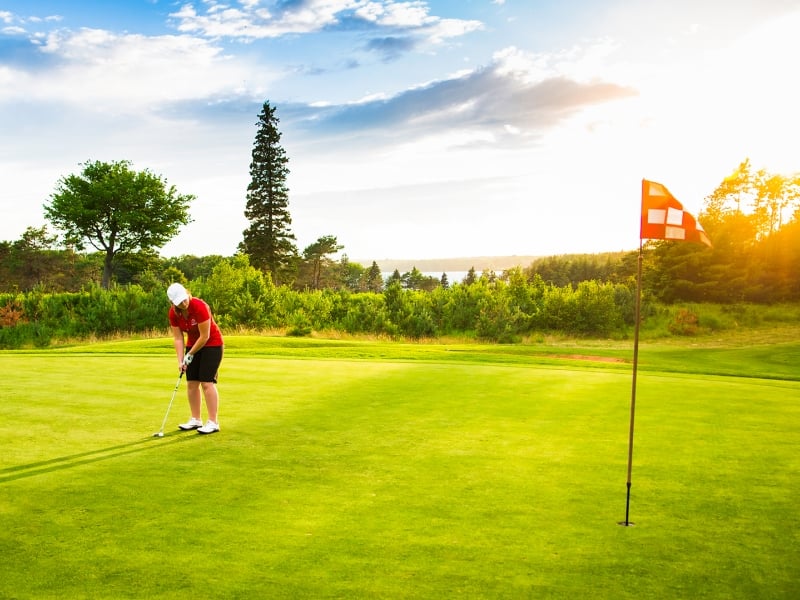 Brudenell Hole, golf green, sky, golfer, sun Brudenell Hole, golf green, sky, golfer, sun