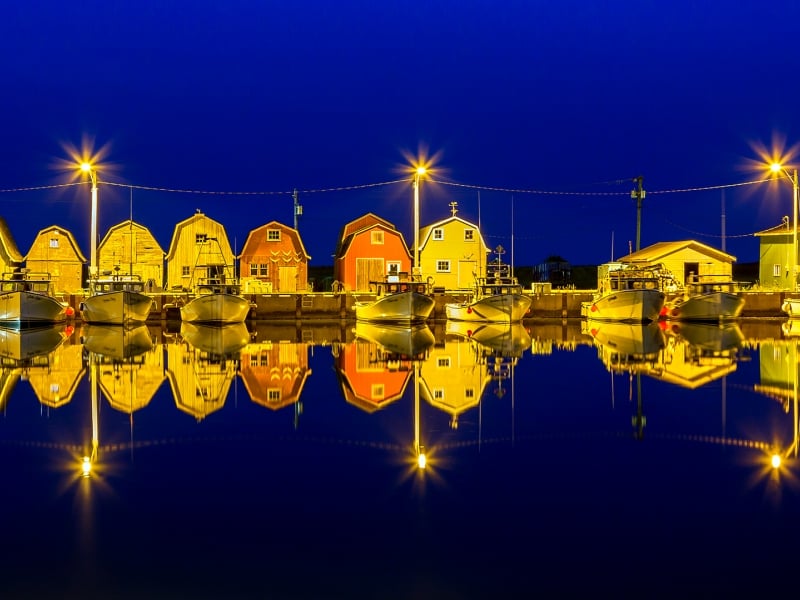 Malpeque Harbour, night, reflection in water