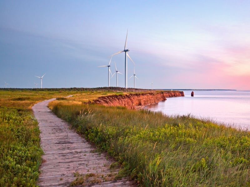 North Cape, wind turbines, ocean, path