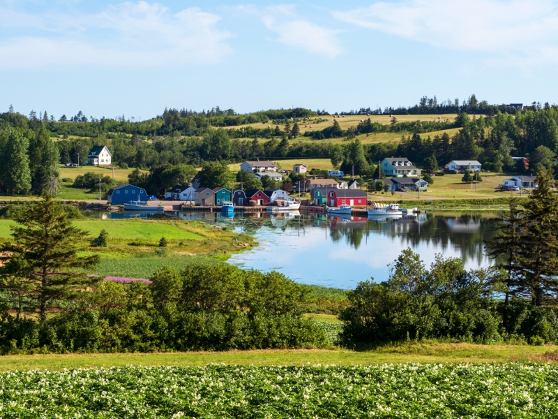 French River, hills