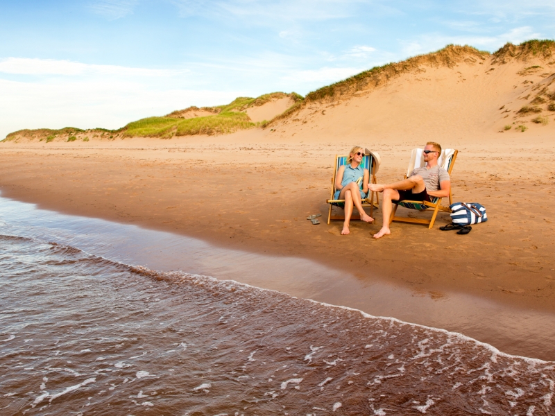 Lakeside Beach, beach chairs, couple, sand
