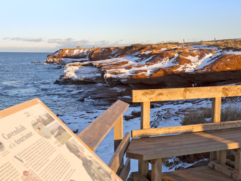Overlooking snow-covered cliffs at PEI National Park in Cavendish in winter