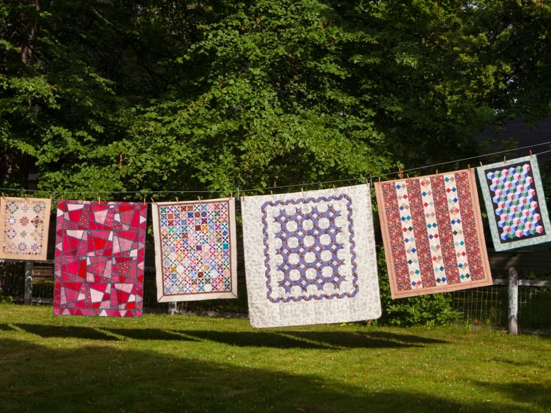 Quilt hanging on a line