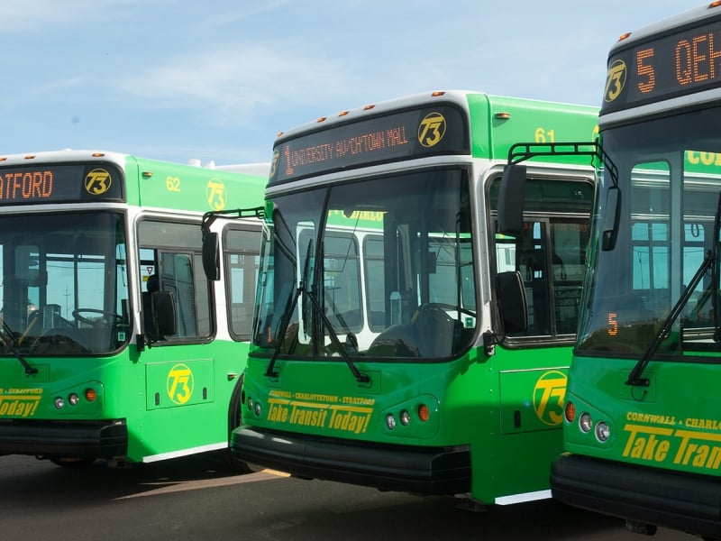 Three T3 transit buses