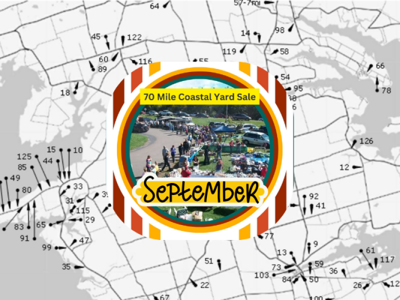 Map of Wood Islands area with image of giant yard sale