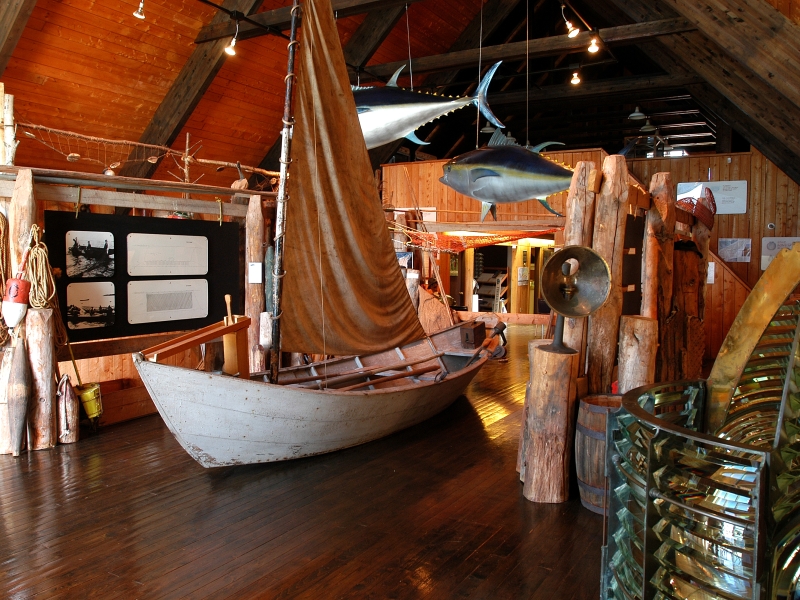 Wide angle view of exhibits at Basin Head Fisheries Museum, PEI