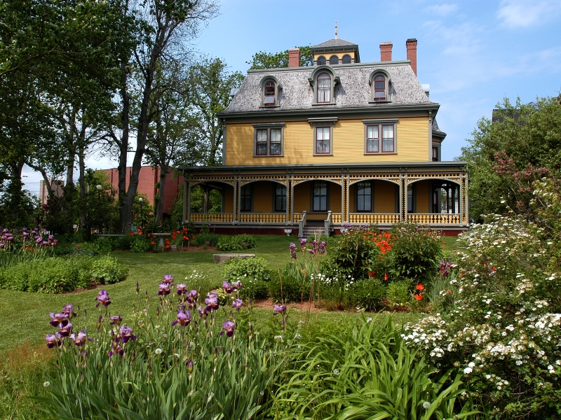 Exterior view of gardens and Beaconsfield Historic House, Charlottetown, PEI