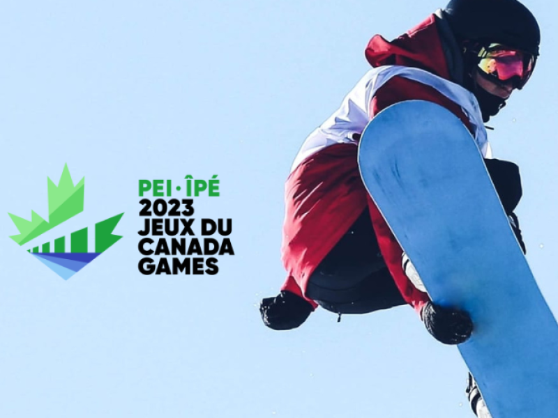 2023 Canada Winter Games logo with image of snowboarder in flight
