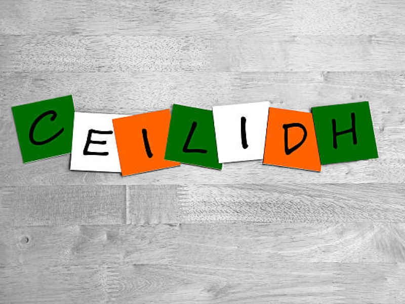 Image of the word "Ceilidh" in green, white and orange lettering. 