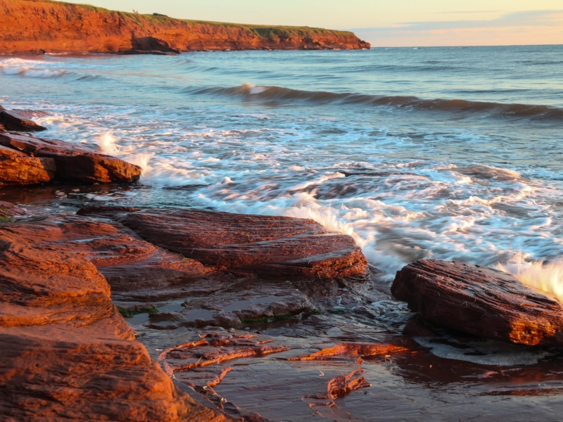 Red cliffs at PEI National Park at sunset