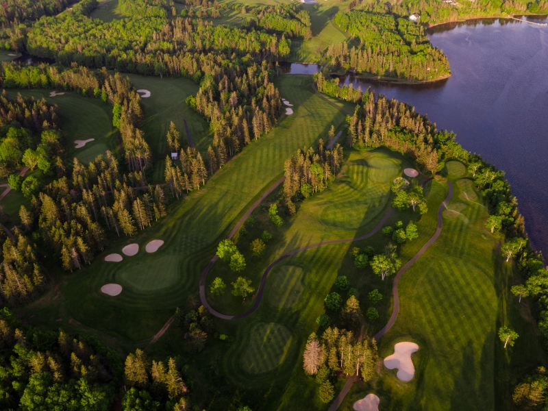 Aerial view of Mill River Golf Course and Mill River