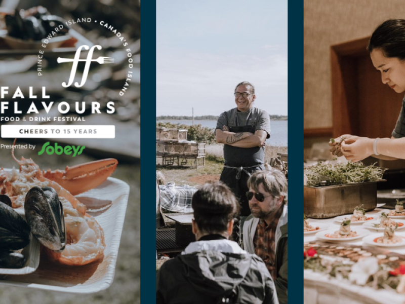 Image of food, chef, lobster traps and seafood with Fall Flavours logo