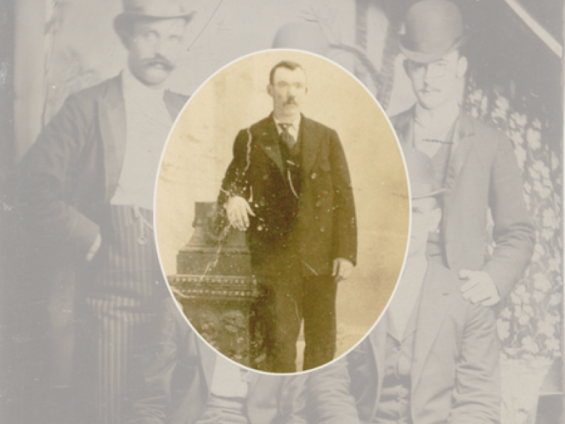 George S. Curry, 1890 in front with image of the Wild Brunch in background