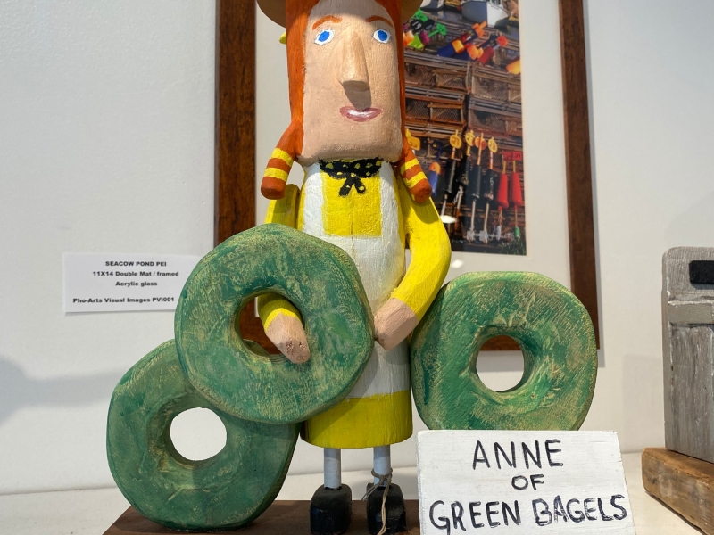 Folk art of Anne called "Anne of Green Bagels"