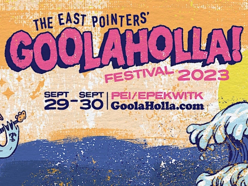 poster of a wave and a seagull playing a banjo with sunglasses and ball hat on backwards