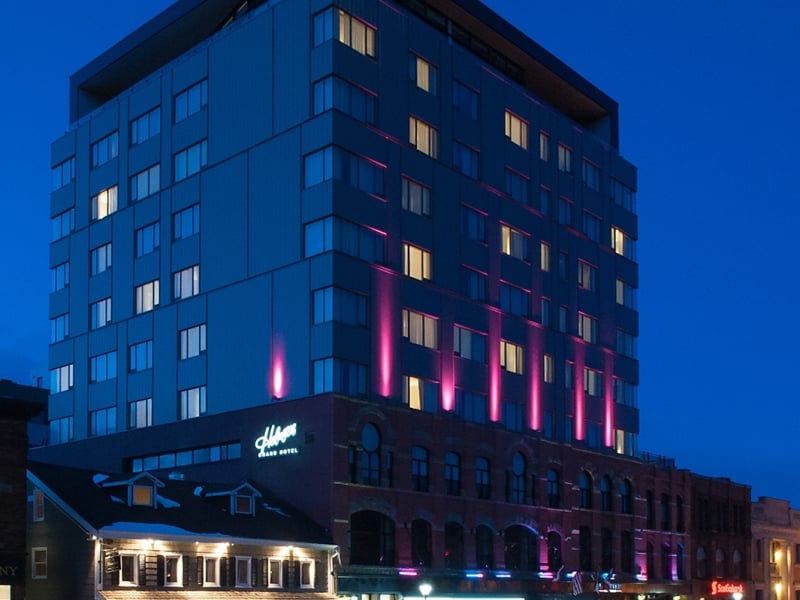 Night view of Holman Grand Hotel with lights