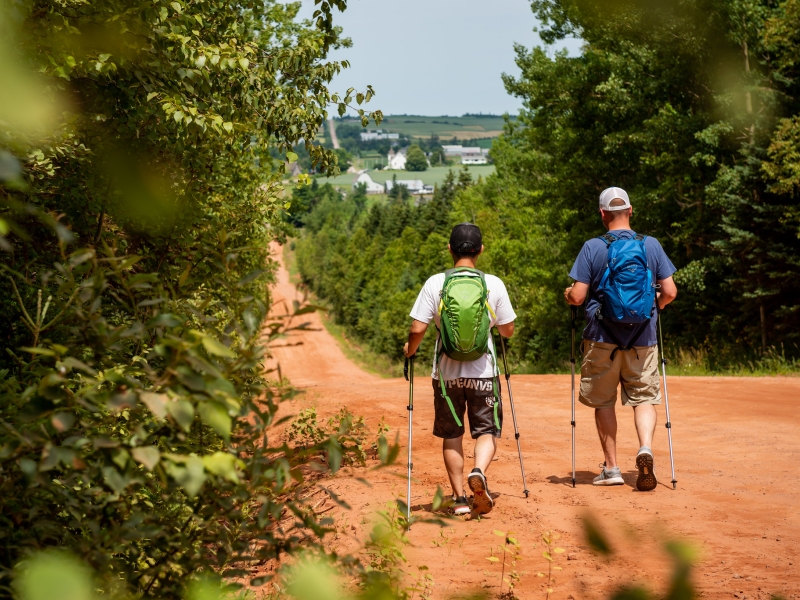 Two hikers along Section 15 of the Island Walk in Long River, Prince Edward Island