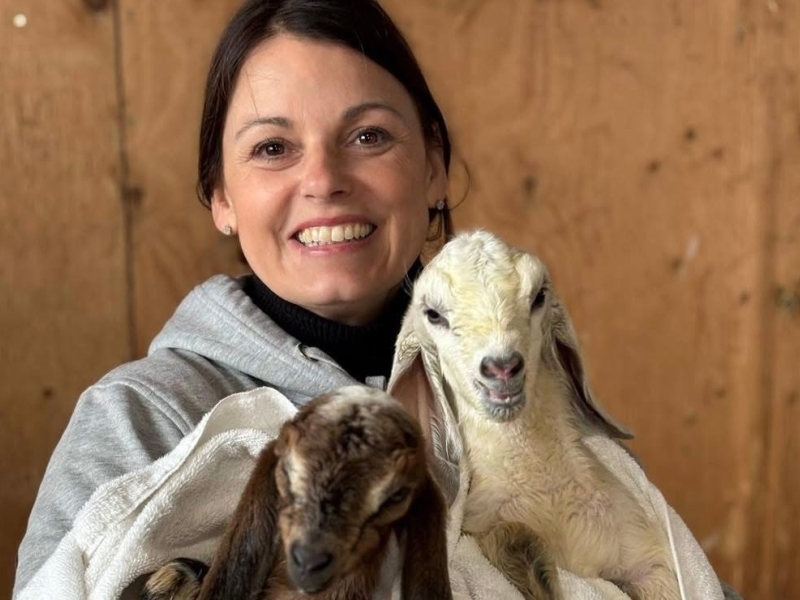 Flory and newborn goats at Island Hill Farm