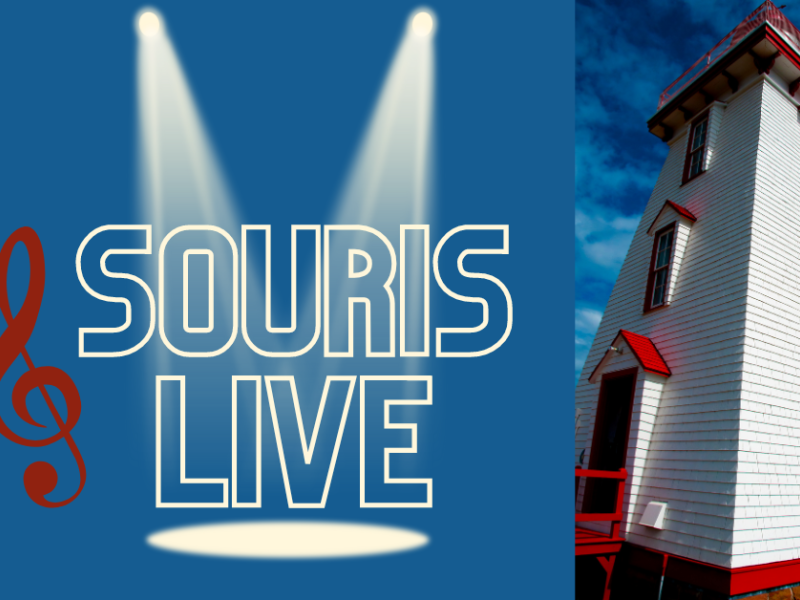 Image of Souris LIghthouse with treble chef graphic and text "Souis Live"