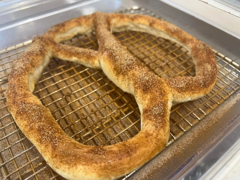 Pretzel sprinkled with sugar & cinnamon
