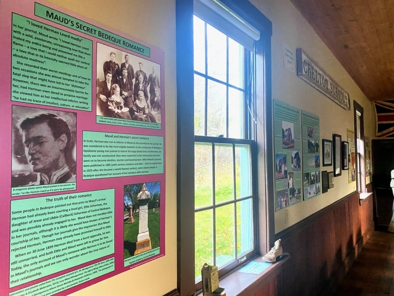 Interior of Lower Bedque School with panels and photos