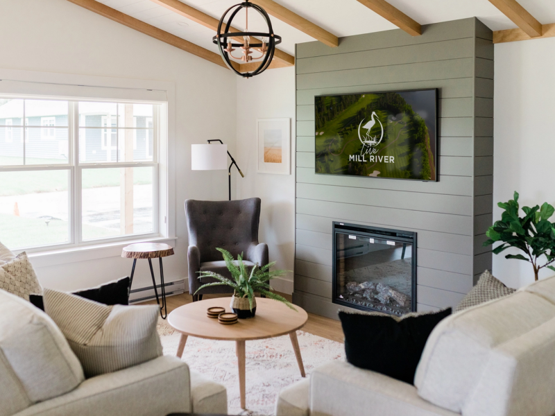 Interior sitting room of Mill River cottage