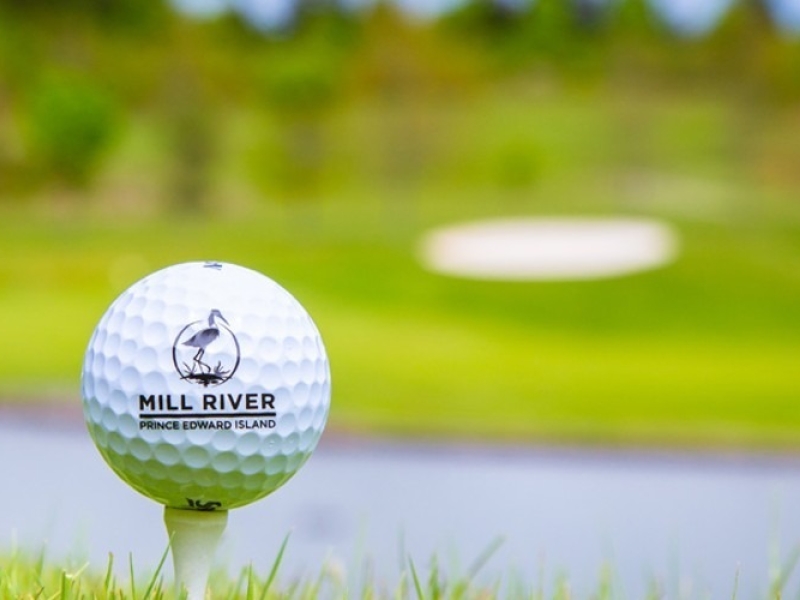 Golf ball on tee at Mill River Resort