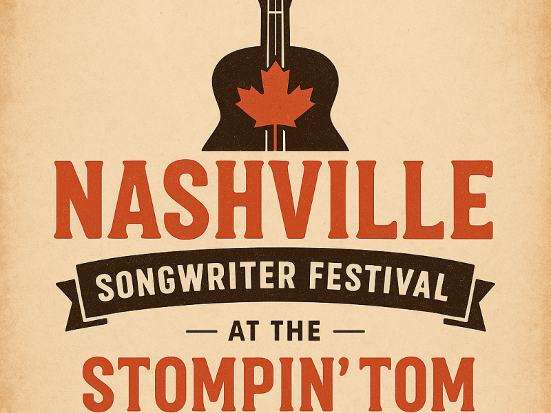 Nashville Songwriter Festival logo of guitar with Maple Leaf and Stompin Tom black hat