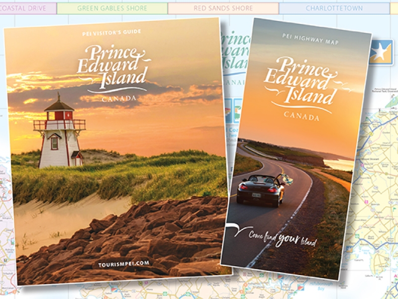 Covers of 2026 PEI visitor guide and highway map