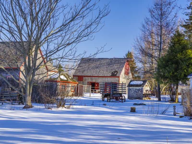 Barns at Orwell Corner in winter