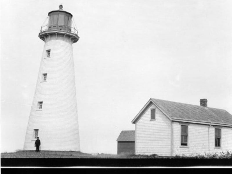 black and white historic image of Point Prim Lighthouse