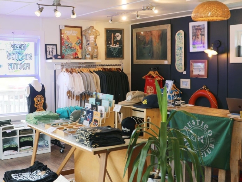 Interior view of Rustico Surf Club retail shop