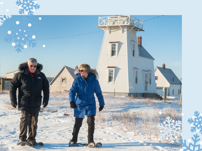 Couple on snowshoes, Rustico Harbour