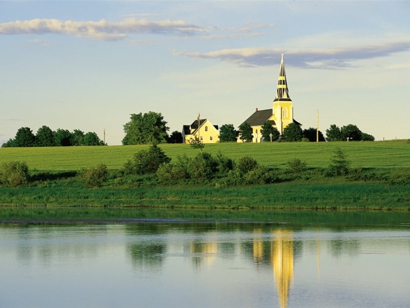 View of St. Patrick's church in Bayside from across the river