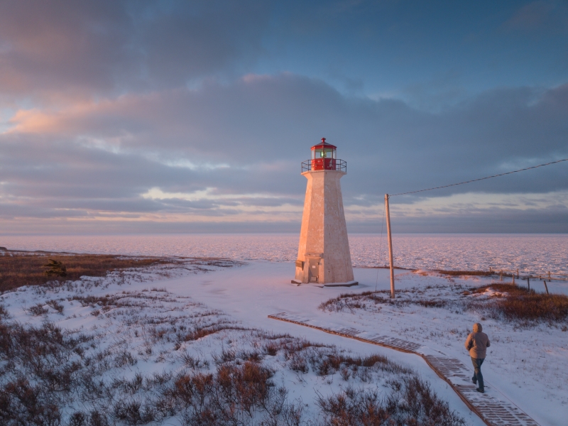 Lighthouse at Nufrage, PEI in winter