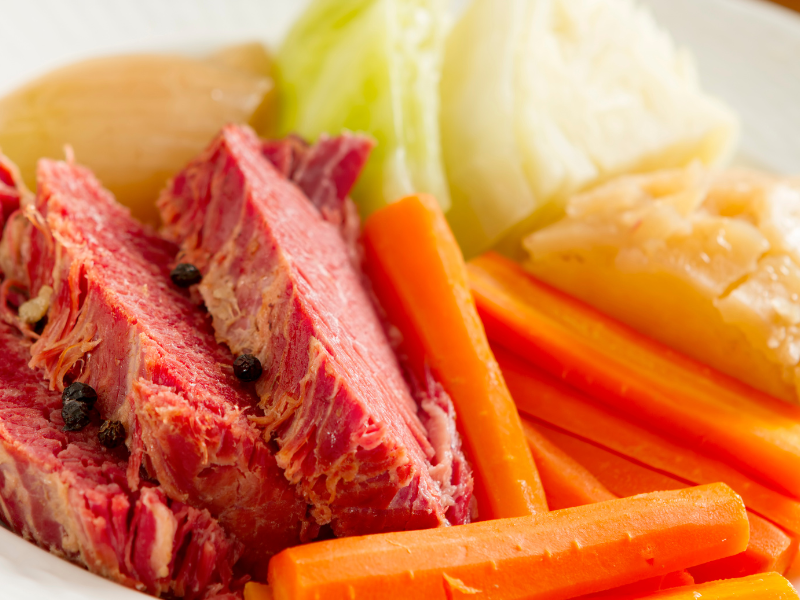 Plated corn beef & cabbage