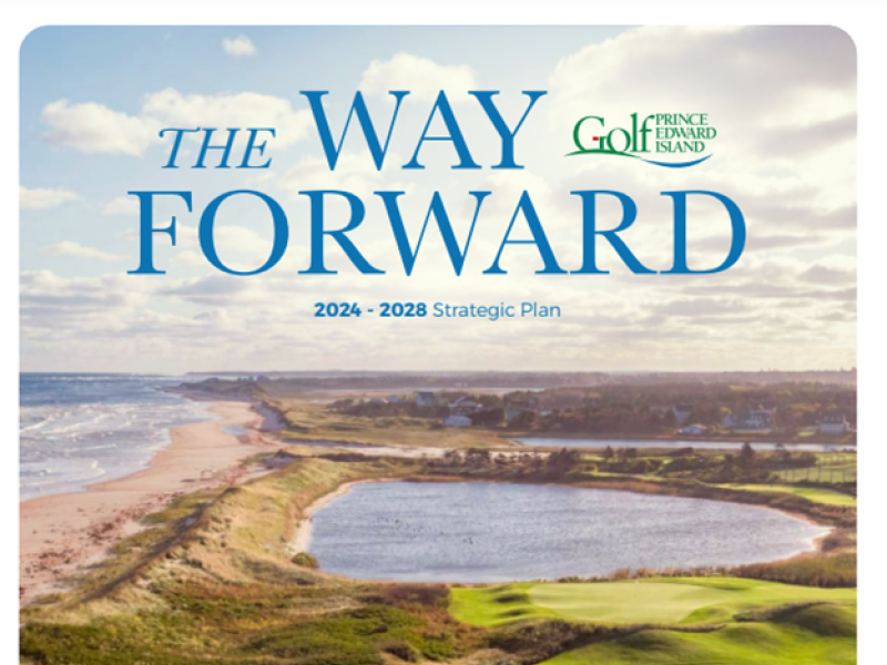 Cover of Golf PEI stratetgic plan titled "The Way Forward" with aerial image of golf course