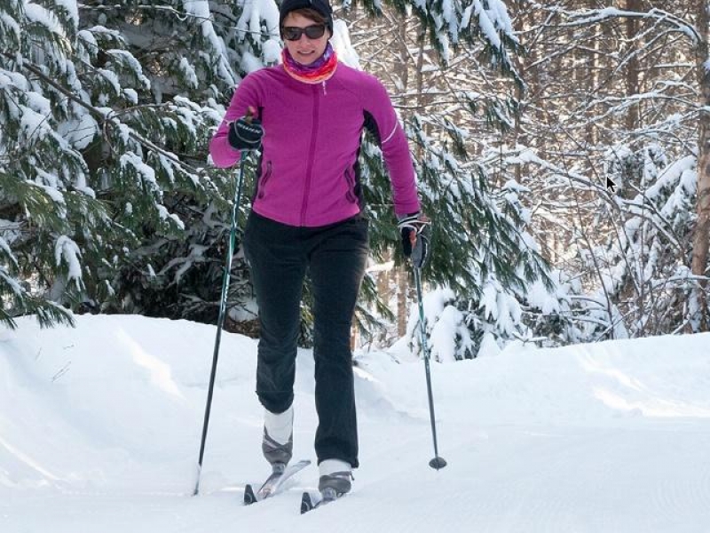 Woman cross country skiing