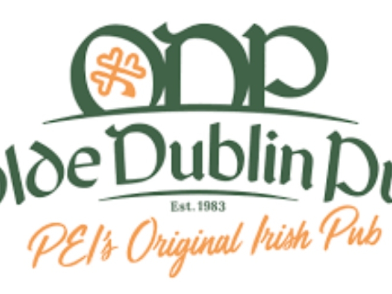 poster with green and gold lettering saying olde Dublin pub PEI'S original Irish Pub