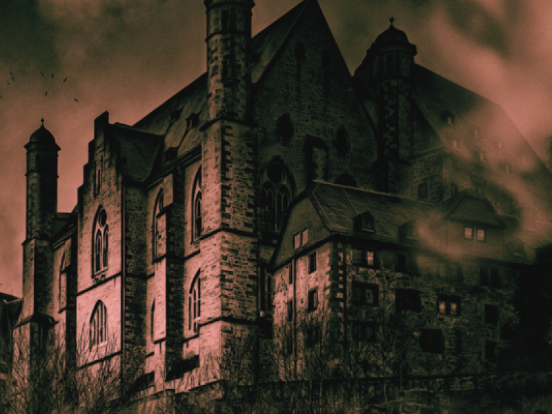 Stock image of haunted house and spirits