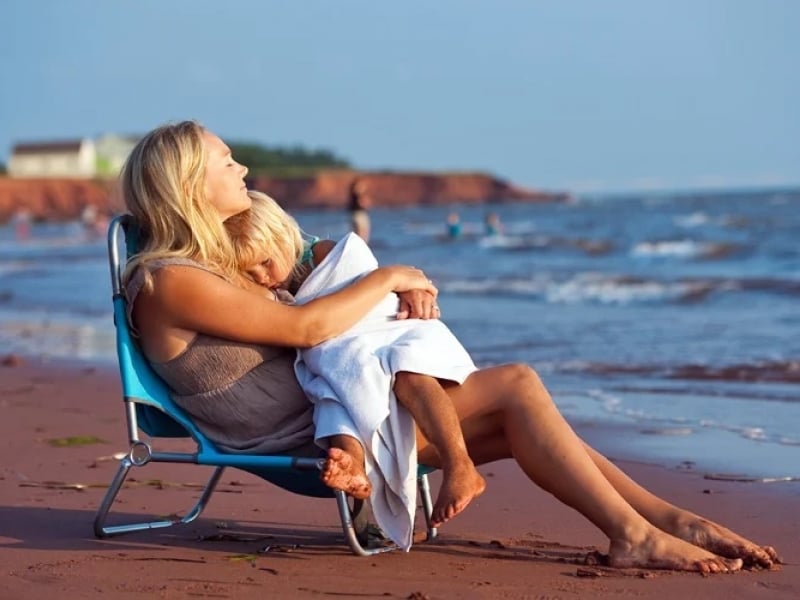 mother and daughter at the beach