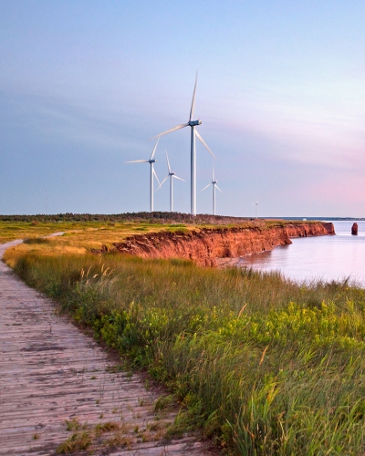 North Cape, wind turbines, ocean, path