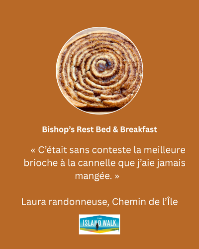 IMage of cinnamon roll with text « C’était sans conteste la meilleure brioche à la cannelle que j’aie jamais mangée. »