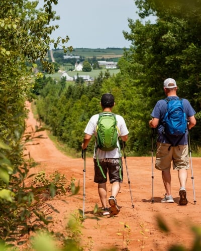 Two hikers along Section 15 of the Island Walk in Long River, Prince Edward Island